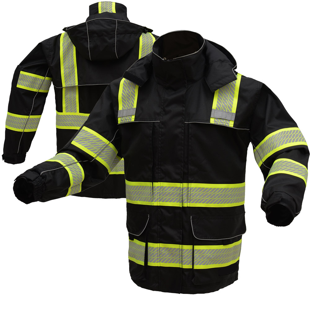 HIVIS BLACK BOTTOM RIPSTOP SAFETY RAIN COAT