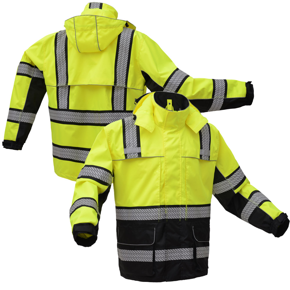 HIVIS BLACK BOTTOM RIPSTOP SAFETY RAIN COAT