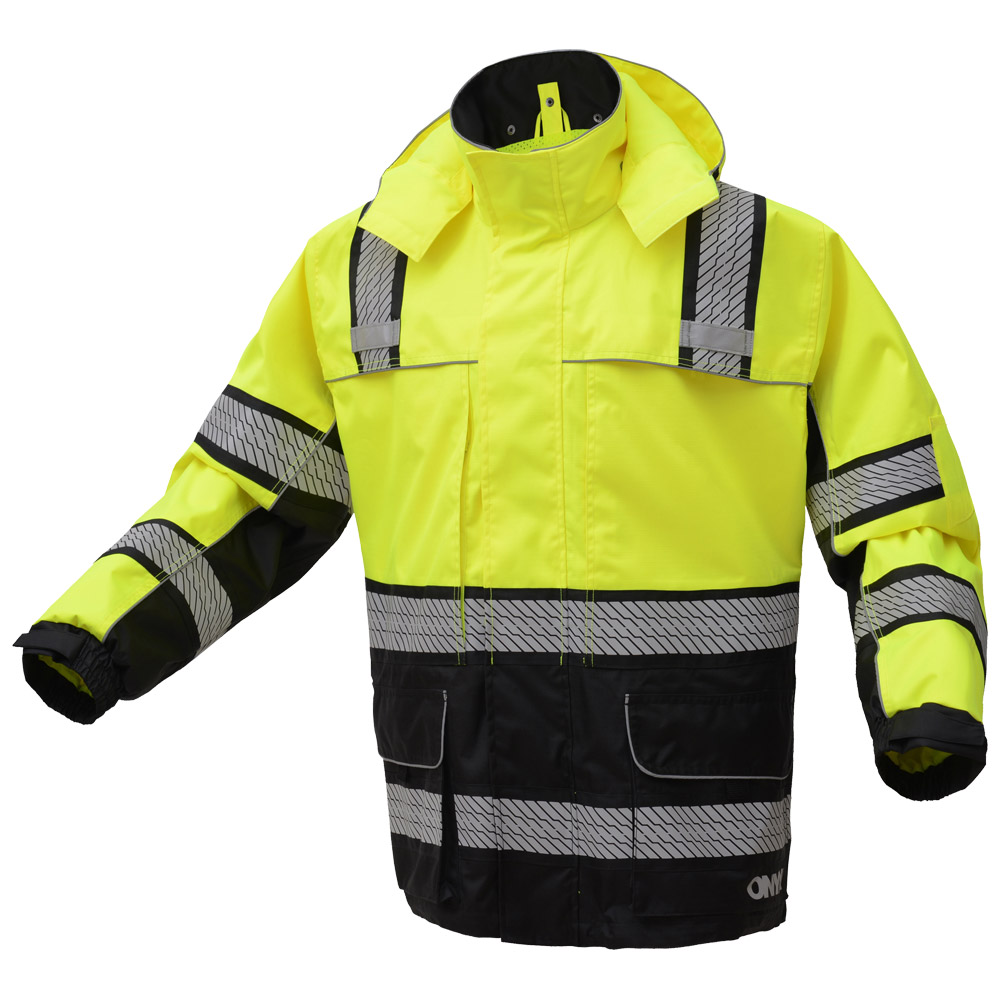 HIVIS BLACK BOTTOM RIPSTOP SAFETY RAIN COAT